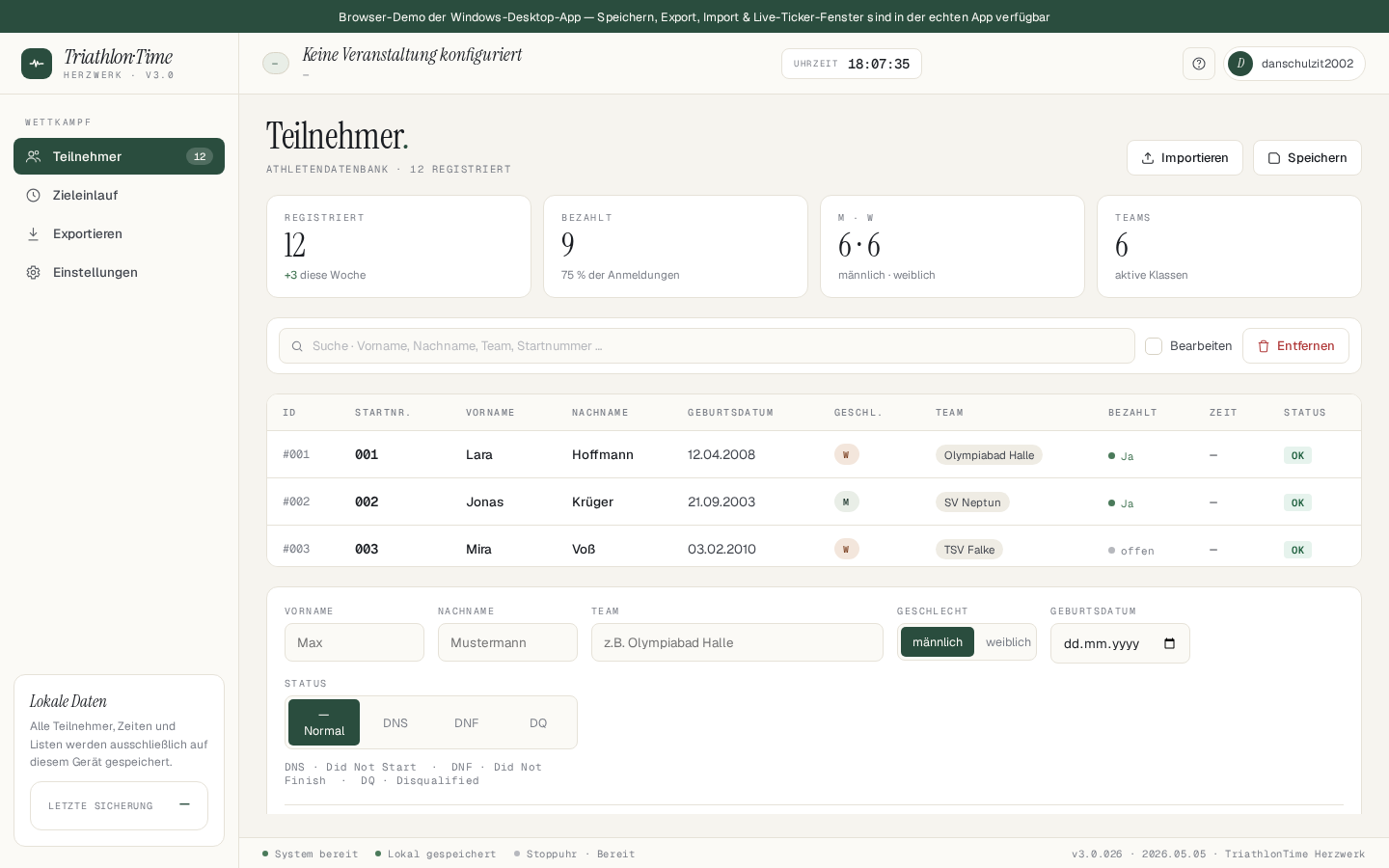 TriathlonTime — Teilnehmerverwaltung